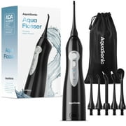AquaSonic Aqua Water Flosser - Rechargeable Portable Oral Irrigator, 4 Tips, 3 Modes (Black)