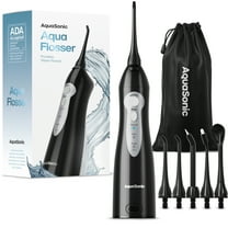 AquaSonic Aqua Water Flosser - Rechargeable Portable Oral Irrigator, 4 Tips, 3 Modes (Black)