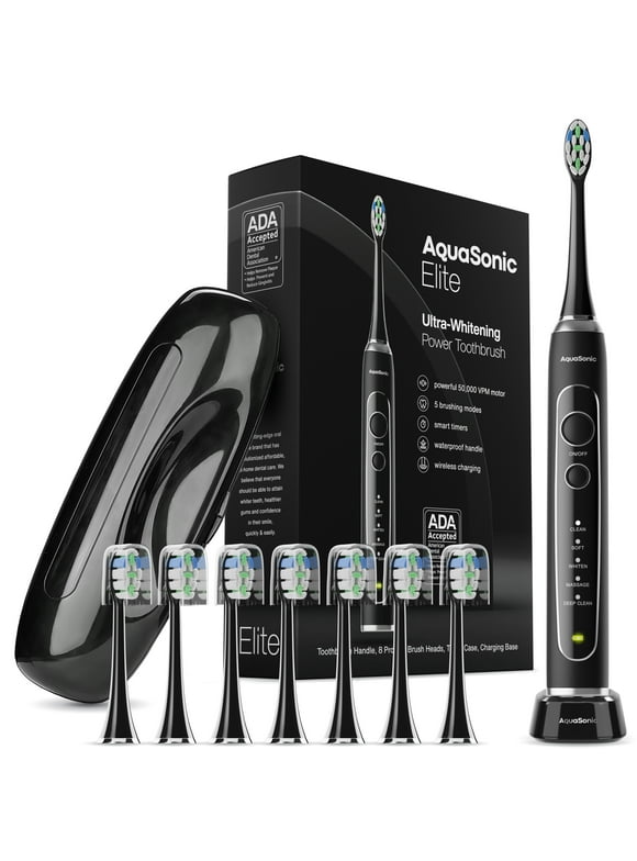 AquaSonic Elite - Advanced Ultra Whitening Rechargeable Toothbrush Set - Black