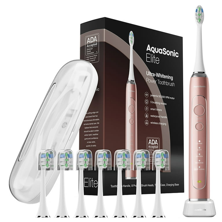 AquaSonic Elite - Advanced Ultra Whitening Rechargeable Toothbrush Set -  Rose Gold