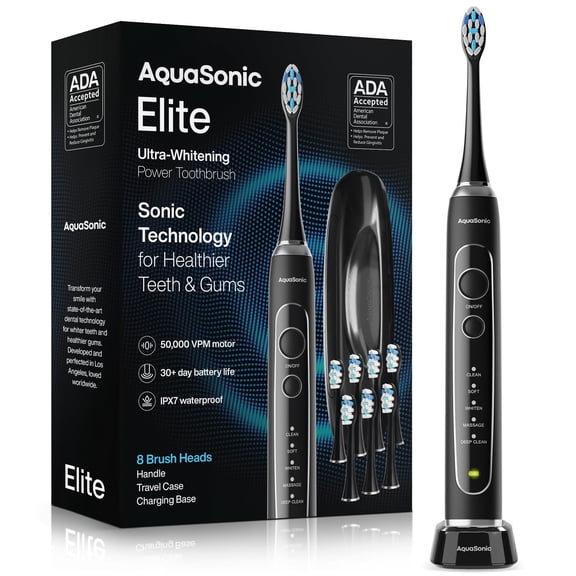 AquaSonic Elite Rechargeable Electric Toothbrush Set - ADA Accepted, 5 Modes, Travel Case, 8 Brush Heads  (Black)