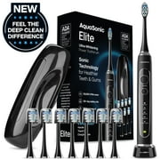 AquaSonic Elite Electric Toothbrush Set - ADA Accepted, Wireless Charging, 5 Modes, Travel Case, 8 Brush Heads (Black)