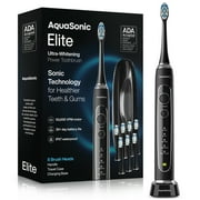 AquaSonic Elite Rechargeable Electric Toothbrush Set - ADA Accepted, 5 Modes, Travel Case, 8 Brush Heads (Black)