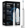 thumbnail interactive-video image 1 of AquaSonic Elite Rechargeable Electric Toothbrush Set - ADA Accepted, 5 Modes, Travel Case, 8 Brush Heads  (Optic White), 1 of 10