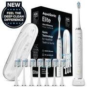 AquaSonic Elite Electric Toothbrush Set - Wireless Charging, 5 Modes, Travel Case, 8 Brush Heads (Optic White)