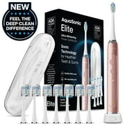 AquaSonic Elite Electric Toothbrush Set - Wireless Charging, 5 Modes, Travel Case, 8 Brush Heads (Rose Gold)