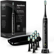 AquaSonic Elite Electric Toothbrush Set for Adults, Wireless Charging, 5 Modes, Travel Case, 8 Brush Heads - Black