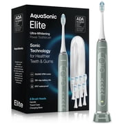 AquaSonic Elite Rechargeable Electric Toothbrush Set - ADA Accepted, 5 Modes, Travel Case, 8 Brush Heads Green