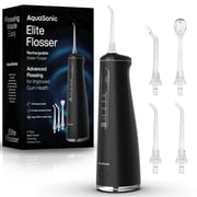 AquaSonic Elite Rechargeable Water Flosser - 300ml Tank, 4 Tips, Travel Bag, Waterproof (Black)