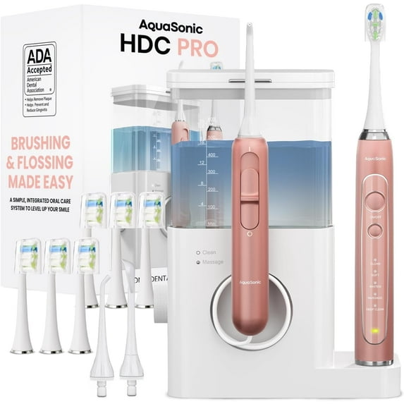 AquaSonic Home Dental Center PRO - Electric Power Toothbrush & Water Flosser, Black Series Pro+Oral Irrigator – ADA Approved (Rose Gold)