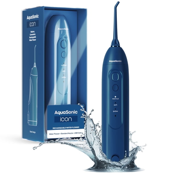 AquaSonic Icon Electric Water Flosser - 150ml Tank, Cordless Rechargeable, Waterproof, Portable Oral Irrigator - Navy