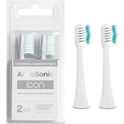 AquaSonic Icon Replacement Brush Heads - ADA Approved, Micro-Vibrations Technology, Multi-Length Bristles, Easy Replacement - For Normal & Sensitive Teeth | 2 Brush Heads (White)