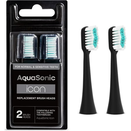 AquaSonic Icon Replacement Brush Heads - ADA Approved, Micro-Vibrations Technology, Multi-Length Bristles, Easy Replacement - For Normal & Sensitive Teeth | 2 Brush Heads (Black)