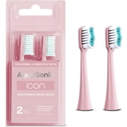 AquaSonic Icon Replacement Brush Heads - ADA Approved, Micro-Vibrations Technology, Multi-Length Bristles, Easy Replacement - For Normal & Sensitive Teeth | 2 Brush Heads (Pink)