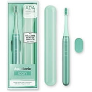 AquaSonic Icon Slim Electric Toothbrush - For Adults and Kids, Magnetic Holder, Travel Case, Rechargeable (Green)