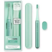 AquaSonic Icon Slim Electric Toothbrush - For Adults and Kids, Magnetic Holder, Travel Case, Rechargeable Green