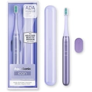 AquaSonic Icon Slim Electric Toothbrush - For Adults and Kids, Magnetic Holder, Travel Case, Rechargeable (Lilac)