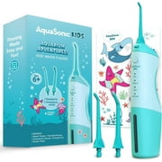 AquaSonic Kids Water Flosser - Aquarium Adventures Theme with Waterproof Stickers (Blue)
