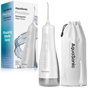 Aquasonic Precision Flosser, Rechargeable Cordless Water Flosser with 4 Modes, 8 Pressure Levels, 2 Tips & Travel Bag, White