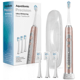 thumbnail interactive-video image 1 of AquaSonic Precision Rechargeable Electric Toothbrush, 5 Modes, 4 Brush Heads, Travel Case, Rose Gold, 1 of 12