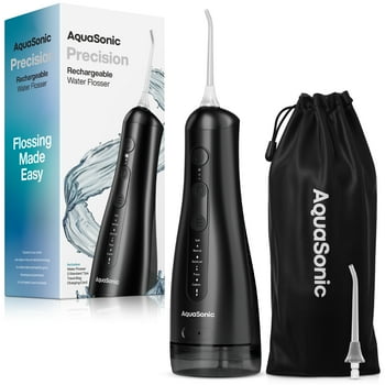 AquaSonic Precision Rechargeable Cordless Water Flosser with Travel Bag and 2 Standard Flossing Tips - Black