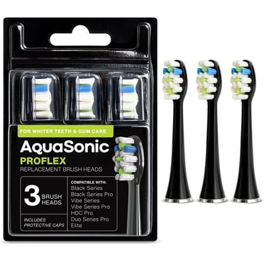 AquaSonic ProFlex Electric Toothbrush Replacement Brush Heads Set 3-Pack (Black)