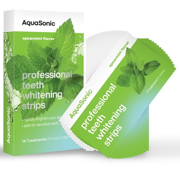 AquaSonic Professional Teeth Whitening Strips - Enamel Safe Teeth Whitening with Hydrogen Peroxide Formula - Easy to Use, Non-Slip & Ideal for On-the-Go Whitening (Spearmint)