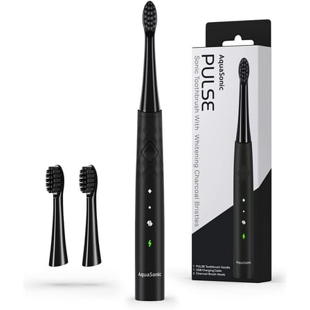 AquaSonic Pulse Electric Toothbrush, Teeth Whitening Bristles, Black