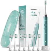 AquaSonic Vibe Electric Toothbrush Set - ADA Accepted, Rechargeable, 4 Modes, Travel Case, 8 Brush Heads - Green Metallic