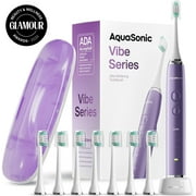 AquaSonic Vibe Electric Toothbrush Set - ADA Accepted, Rechargeable, 4 Modes, Travel Case, 8 Brush Heads - Satin Violet