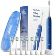 AquaSonic Vibe Electric Toothbrush Set, Rechargeable, 4 Modes, Travel Case, 8 Brush Heads - Sapphire Blue