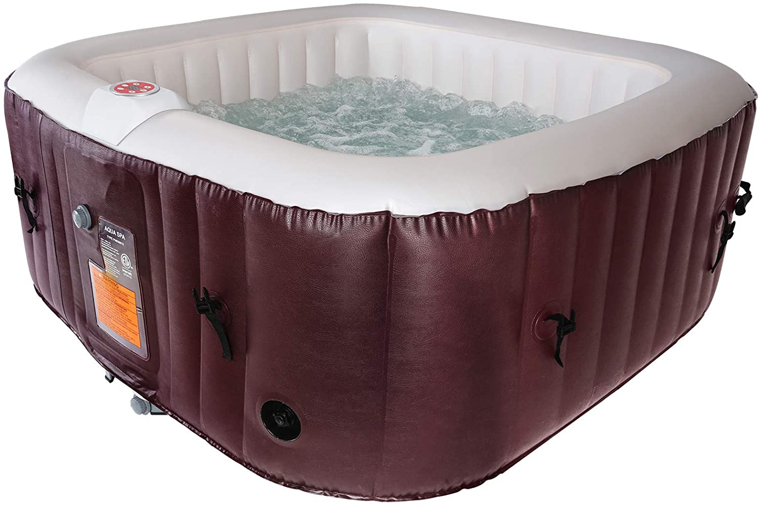 AquaSpa Inflatable Square Heated Hot Tub Spa Outdoor Jet Spa 23 Person，Wine