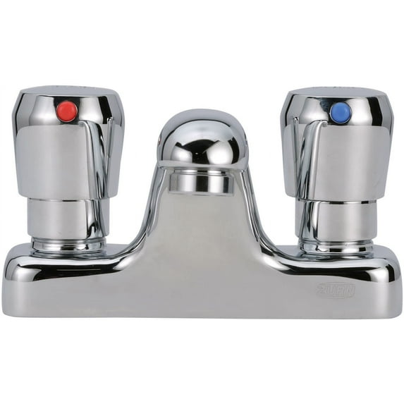 AquaSpec® Metering Faucet, Deck Mount, 0.5 gpm Vandal-Resistant Pressure-Compensating Spray, Push-Button Handles -Chrome