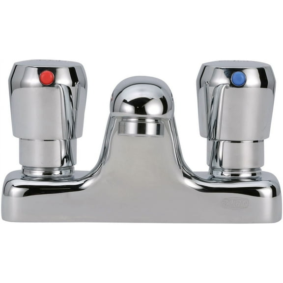 AquaSpec® Metering Faucet, Deck Mount, 0.5 gpm Vandal-Resistant Pressure-Compensating Spray, Push-Button Handles -Chrome