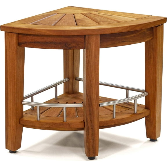 AquaTeak Patented 15.5" Kai Corner Teak & Stainless Shower Bench with Shelf