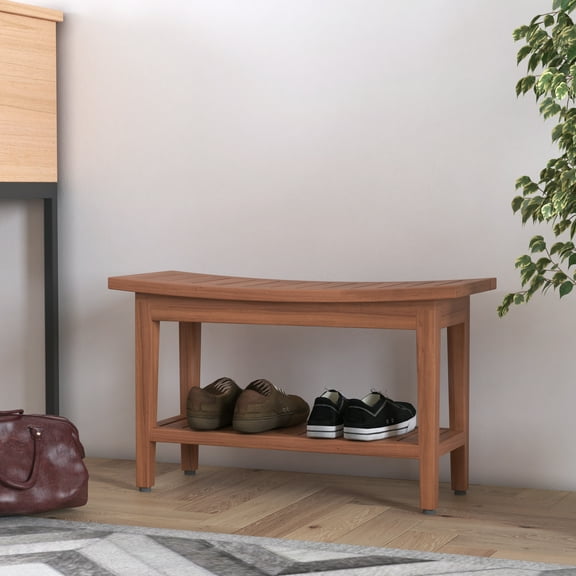 AquaTeak Patented 30" Maluku Teak Entryway Bench with Shelf