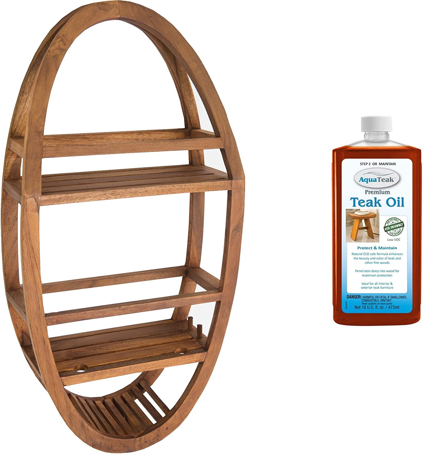 AquaTeak Patented Oval Teak Shower Organizer Caddy - All Teak Wood, Indoor/Outdoor