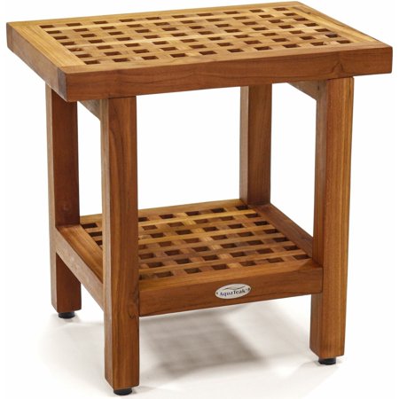 AquaTeak The Original Grate Teak Shower Bench 18" Wide with Shelf - Teak Oil