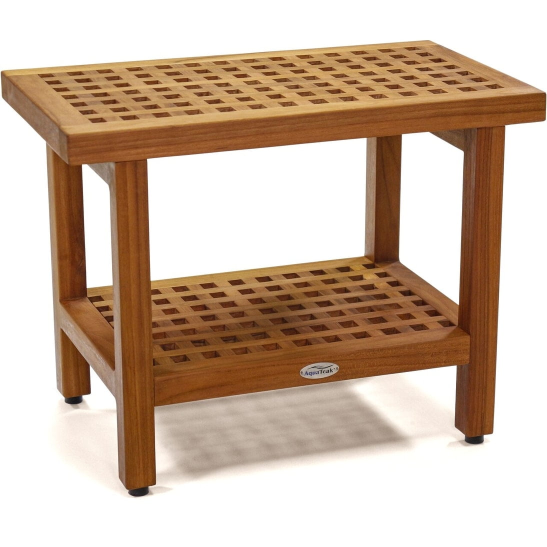 Teak Wood Grate Shower Bench with Shelf, 24 in. Wide