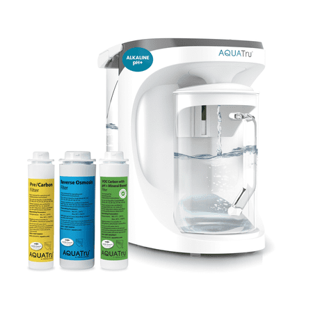 AquaTru Carafe Countertop Water Purifier System, Smart Alkaline 4-Stage Reverse Osmosis, 14x7.5x13 in., 1-Pack
