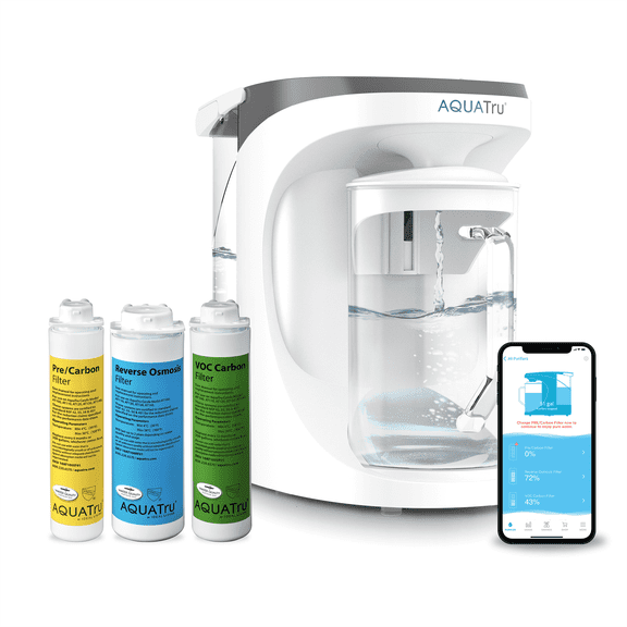 AquaTru Carafe Smart Countertop Water Purifier System with Glass Carafe, 4-Stage Reverse Osmosis, 14x7.5x13 in., 1-Pack