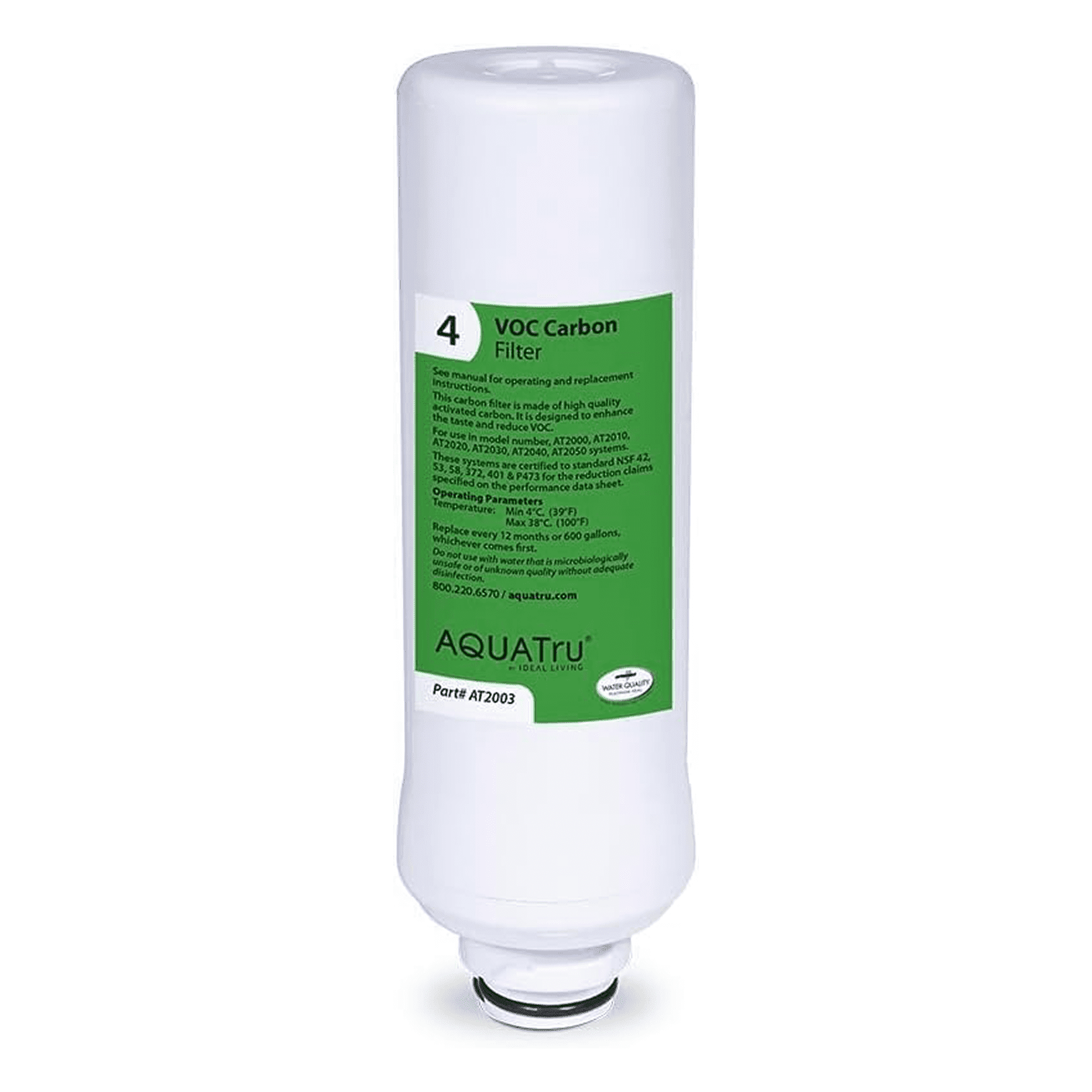 AquaTru Classic Countertop and Under-Sink Water Filter System Replacement Stage 4 VOC Carbon Filter, 3x3x10 in., 1-Pack