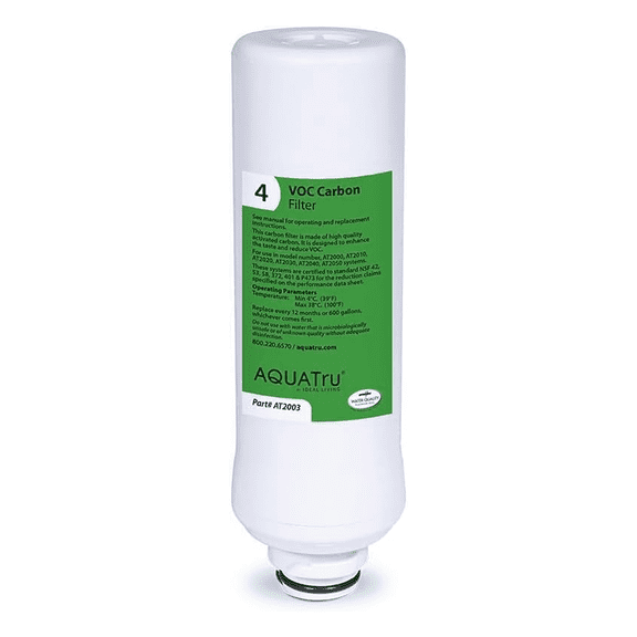 AquaTru Classic and Connect Water Filter Replacement Stage 4 VOC Carbon Filter with pH Mineral Boost, 3x3x10 in., 1-Pack