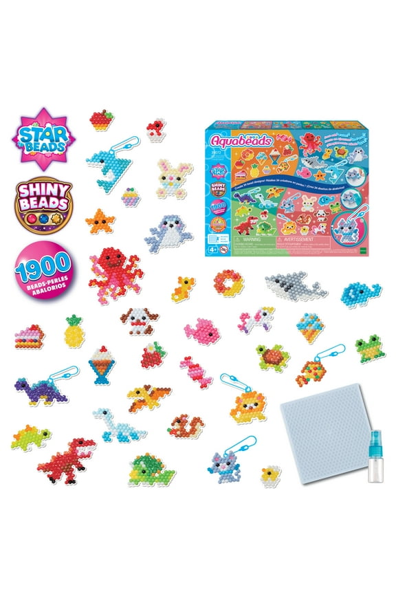 Mega Craft Kit - Arts & Crafts Bead Set for Ages 4+ - 1900 Beads in 59 Colors with Tray, Sprayer, Keychains - Create Animals, Food & More