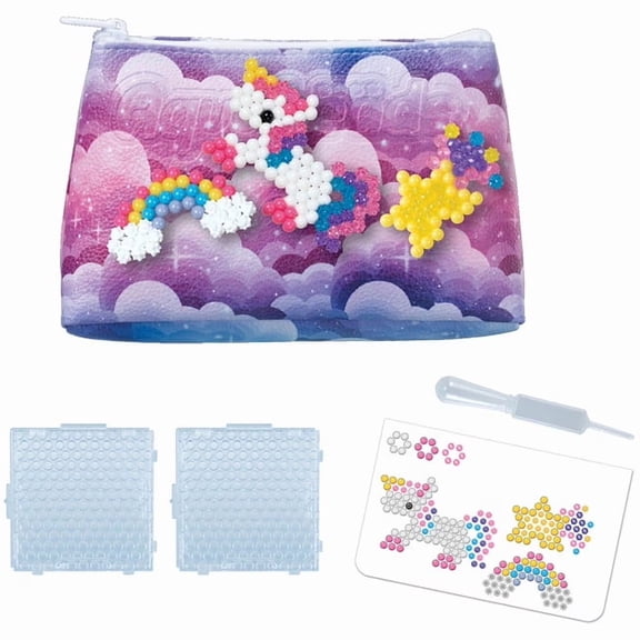 Aquabeads Decorator's Pouch, Complete Arts & Crafts Bead Kit for Children with DIY Purse - Pink Galaxy Unicorn Theme