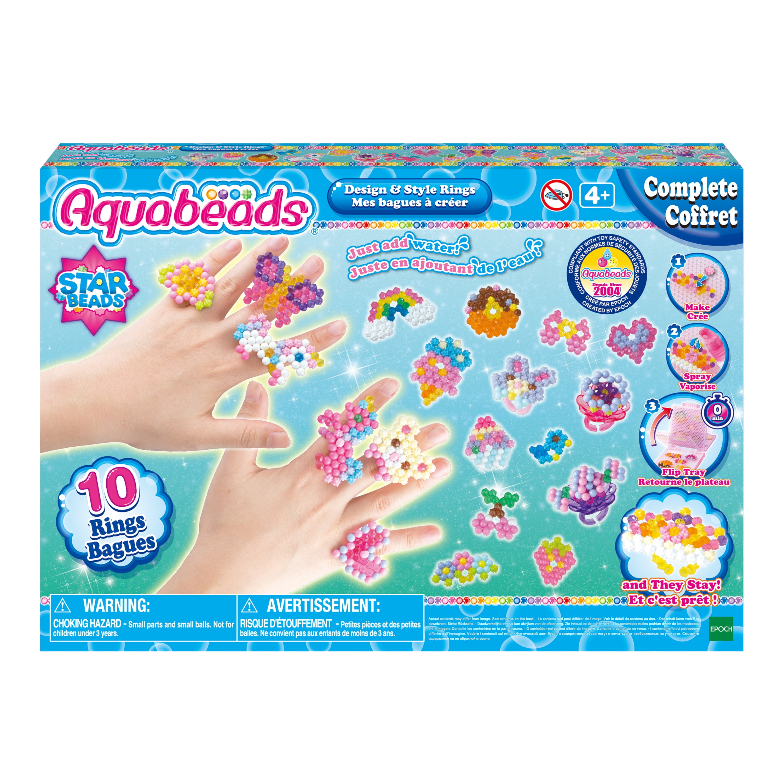 Aquabeads Design & Style Rings Complete Arts & Crafts Bead Kit for Children - create 10 unique wearable rings