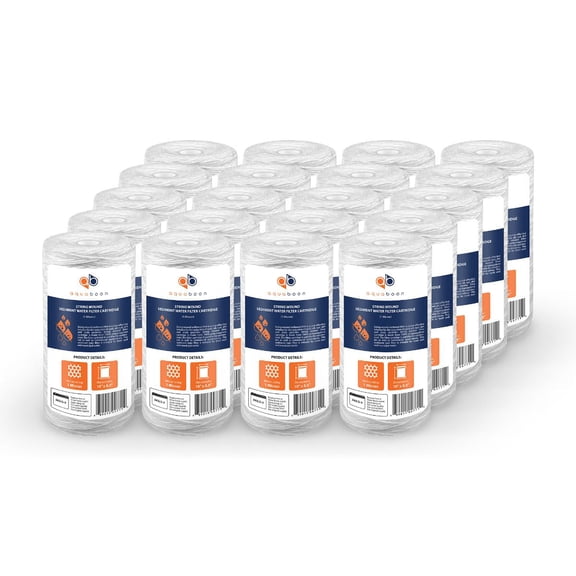 Aquaboon 1 Micron 10" String Wound Sediment Water Filter Cartridge | Whole House Sediment Filtration | Compatible with 84637, WPX5BB97P, PC10, 355214-45, 355215-45, WP10BB97P WP5BB97P 20-Pack