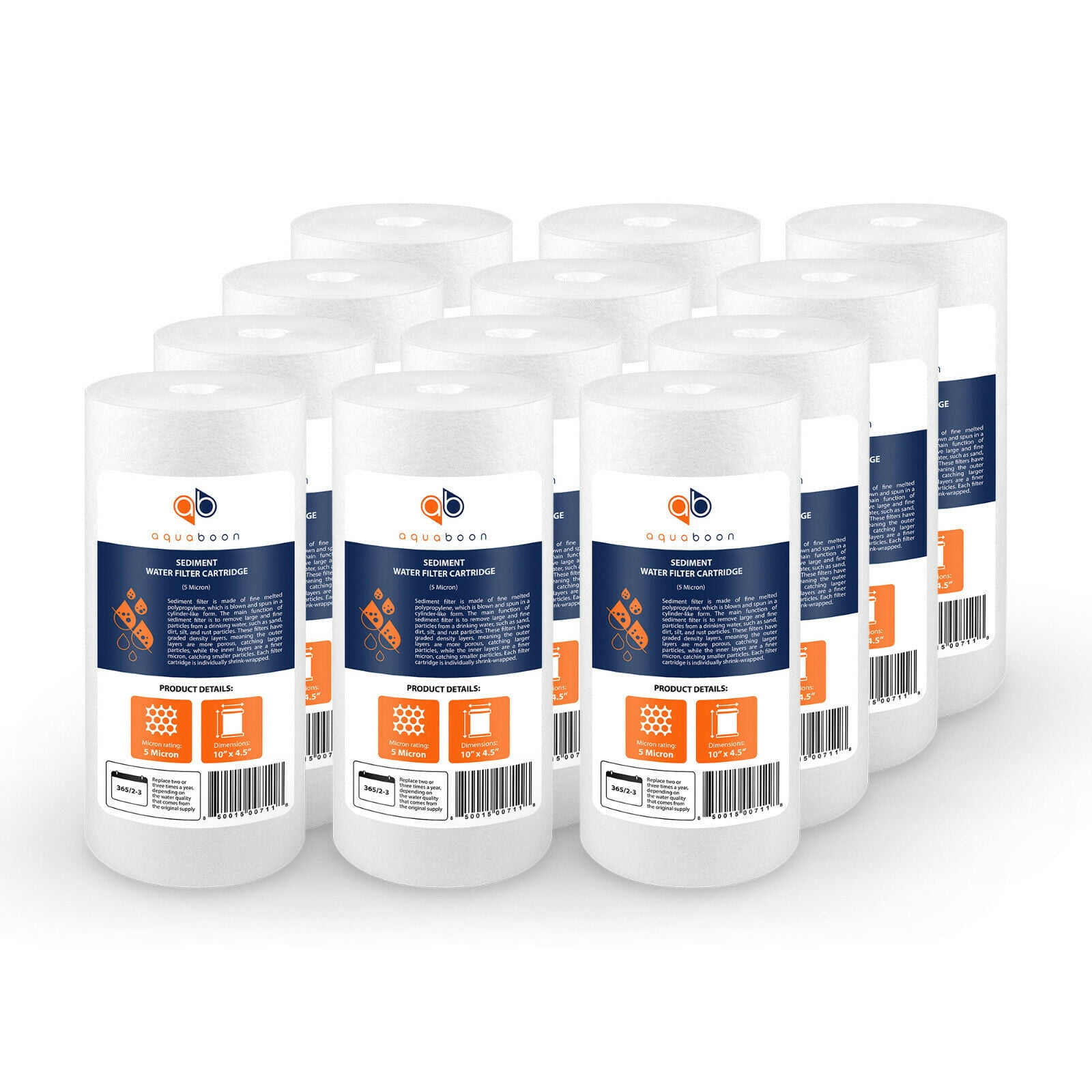 Aquaboon 12-Pack 5 Micron 10" x 4.5" Sediment Water Filter Cartridges