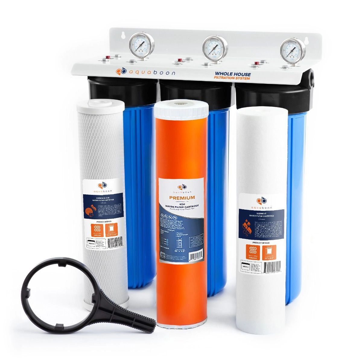 Aquaboon 3-Stage Whole House Water Filtration System with Carbon and KDF Filters