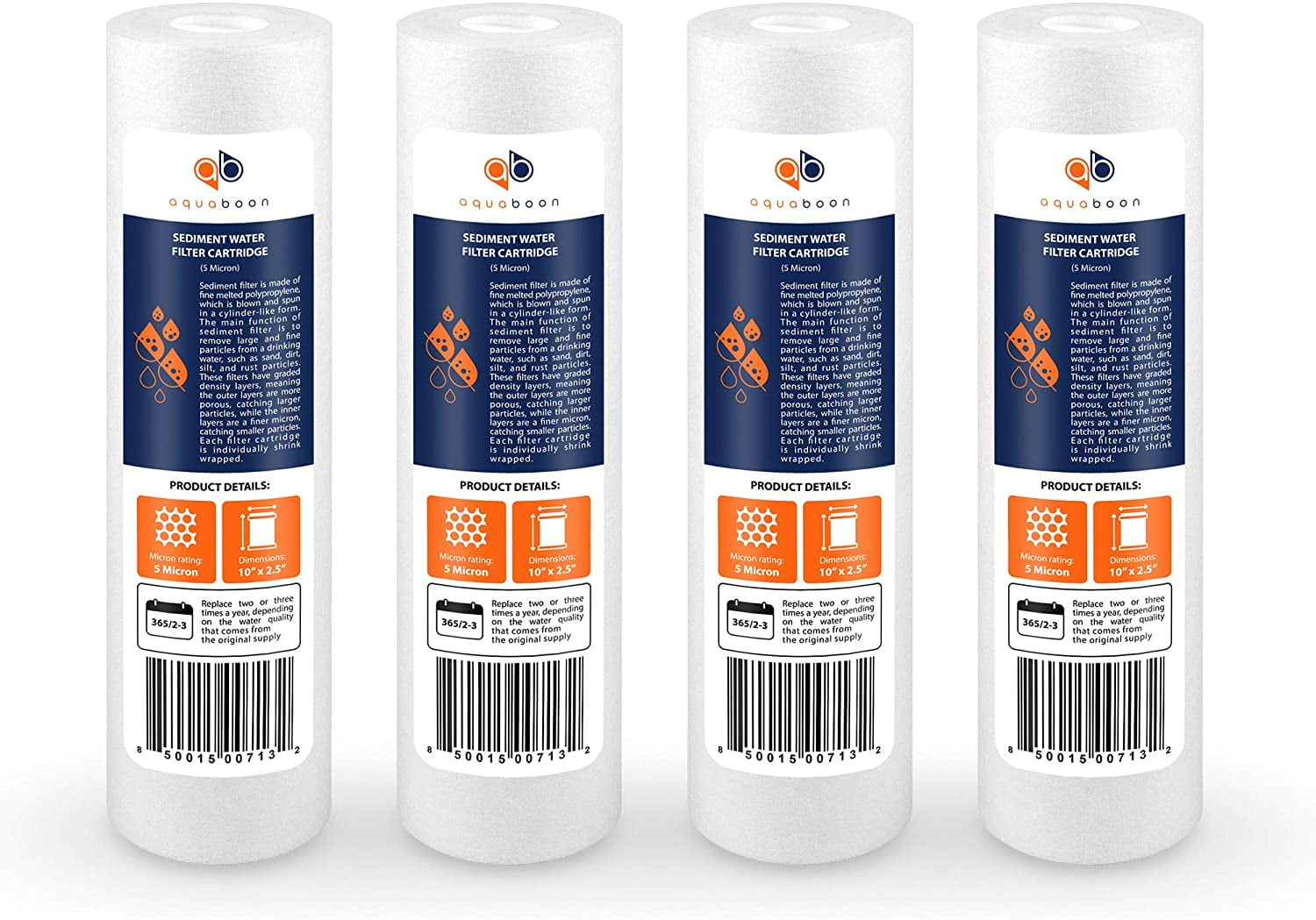 Aquaboon 4-Pack 10" White Polypropylene Sediment Water Filters
